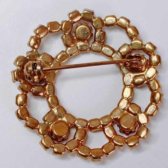 Vintage 50s 60s Mid Century Rhinestone Rosette Circle Brooch Gold Tone Sparkling - Picture 8 of 10